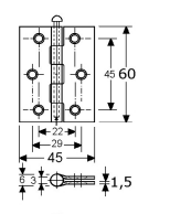 300231 - scharnieren met losse pen RVS-304 - 60x45x1,5mm (2.1⁄2"-smal) ø3mm