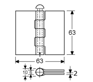 340204 -scharnieren met losse pen RVS-304 63x63x2mm (2 1⁄2"x2 1⁄2") ø6mm
