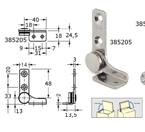 385205 - speunen met frictie, met draaipunt ø22mm roestvrijstaal 304 48 x 18 x 3 mm 48 x 18 x 3 mm