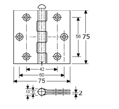 300205 -scharnieren met losse pen RVS-304 -75x75x2mm (3"x3") ø6mm