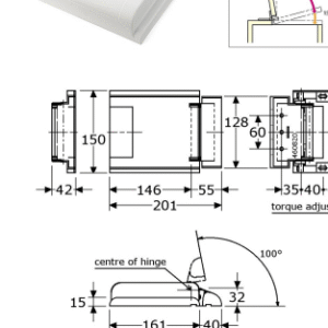 460820 - demping-klepspeun, 150x201mm basis mechniek RVS-430 194-214 Kgf/cm (460821) - met hoger koppel 245-265 Kgf/cm (460822)