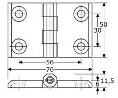329268 - scharnieren met vaste roestvrijstalen pen ø6mm roestvrijstaal 316 50 x 76 x 6 mm 11,5mm