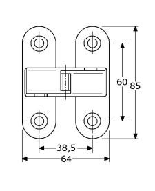 378285 onzichtbare scharnieren, hoogte 85mm huis massief wit nylon (sterk en voordelig) alle scharnierdelen & pennen roestvrijstaal 304  (5mm) h.o.h. 60mm
