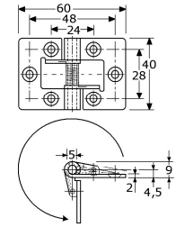 386243 - scharnieren met roestvrijstalen veer roestvrijstaal 304 40 x 60 x 2 mm 5mm