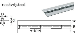 35123215 - pianoscharnieren, vlak roestvrijstaal 304 RVS-304 1,5mm 32mm 3mm 6,1mm 30mm
