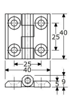 329259 - scharnieren met vaste roestvrijstalen pen ø4mm roestvrijstaal 316 40 x 40 x 5 mm 9mm