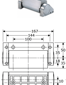 385290 - demping-klepspeun, 167x85mm roestvrijstaal 304 54mm met gaten & tapgaten (8mm/M8)