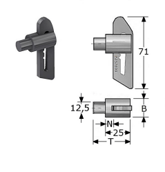 B257899-  Roestvrijstaal tuimelpennen (kwaliteit A2 :RVS-304)(Maat A x t:12x5X38mm)(N (mm)nuttig 6mm)((B (mm) 019mm)(Draad:M12X19)(verpakt per:10)