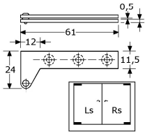 379202 - speunen, lengte 61mm, stand DIN Rechts roestvrijstaal 304  2mm met 2x3 (3mm/M3)