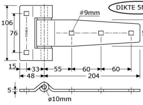 367294 - kruishengen met vast dwarsbled 106x48x5mm roestvrijstaal 304 50 x 204 x 5mm 10mm 20mm 10