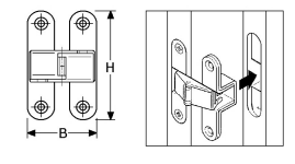 378102 - onzichtbare scharnieren, hoogte 50mm (RK-50) geheel roestvrijstaal 304 2,4mm 14mm 19mm 50mm 38mm