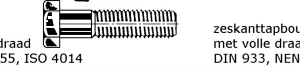 B217154- Roestvrijstaal (kwaliteit AZ of A4:RVS-304)(Maat:M 20x 60mm)(type:vool)(DIN norm:933mm)(sleutelwijdte mm:30mm)(verpakt per:25)
