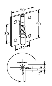 386252 - scharnieren met roestvrijstalen veer roestvrijstaal 304 50 x 50 x 2 mm 4mm