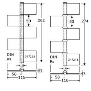347258 - vlagfitsen, als 347257 maar stand DIN RS roestvrijstaal 316 262x116x3 mm 10mm