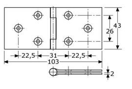 328242 - scharnieren met vaste pen, doorgezette bledden roestvrijstaal 304 43 x 103 x 2 mm
4 mm