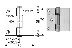 312217 -PIROSTA-scharnieren, DIN Ls roestvrijstaal 316/1.4401 76 x 76 x2,5 mm 7 mm