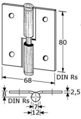 337212 - paumelles, zakkend-model
roestvrijstaal 304 80 x 68 x2,5 mm 7 mm