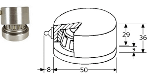 379294 - onder-draaispeun ø50mm, zwaar model roestvrijstaal 304 36mm verpakt per 4