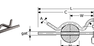 B258227- Roestvrijstaal tuimelpennen(kwaliteit :RVS-316)(Maat A x C/L :2 x42/49mm)(Voor gat:2,5)(voor as:8-14) (w(mm)dikte:23mm)(D(mm)diam:10mm)(verpakt per:50)