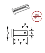 B258007- Roestvrijstaal tuimelpennen(kwaliteit A4 :RVS-316)(Maat A x t:6X19mm)(C (mm)TOT gat 16mm)(D(mm):9mm)(P(mm)gat:1,6(verpakt per:20)