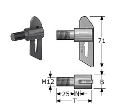 B257897-  Roestvrijstaal tuimelpennen (kwaliteit A2 :RVS-304)(Maat A x t:12x50mm)(N (mm)nuttig 6mm)((B (mm) 019mm)(Draad:M12X19)(verpakt per:10)
