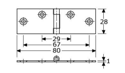 327233 - scharnieren met vaste pen
roestvrijstaal 304 28 x 80 x 1 mm 4 mm