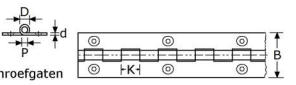 35523210 - pianoscharnieren met fijne knoop, vlak roestvrijstaal 316 RVS-316 1,0mm 32mm 2mm 4,4mm 15mm 3mm
