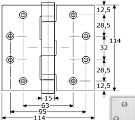 314267 -PIROSTA-scharnieren, DIN Rs roestvrijstaal 316/1.4401 100x 96 x3 mm 10 mm