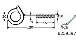 B259597 - Roestvrijstaal tuimelpennen(kwaliteit a2 :RVS-304)(Maat A xL:M10X120)(d(mm)dikte:9.0mm)(s(mm):20/11)(MD(mm)DRAAD :45)(verpakt per:25)