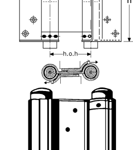 381233 - bommerscharnieren, dubbel-werkend roestvrijstaal 304 50 t/m 60mm koppen ø34mm h.o.h. 108mm
