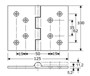 329287 - scharnieren met vaste roestvrijstalen pen roestvrijstaal 316 11,2mm
10 stuks
10 stuks
100x125x5,2mm