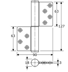 339273 - vlagfitsen met schroefgaten en kogel op de pen roestvrijstaal 304 127x 90 x3 mm 12 mm
