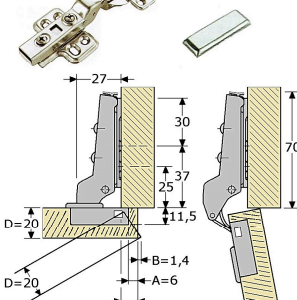 371343 - PIROSTA inboorpotscharnier, 105° draaiend geheel roestvrijstaal 304 RVS-304 3,5mm