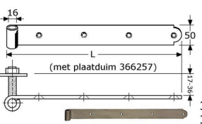 366251 - duimhengen voor pen ø16mm, afneembaar roestvrijstaal 316 50 x 600 x 5mm 16mm 4G 10