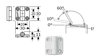 461801 - scharnieren met vaststelling wit polyamide (PA) zonder veer, met vaststellingen: blokkeert 3x 30 x 30 x 5mm