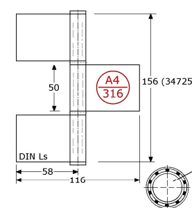 347253 - vlagfitsen met losse RVS-316 pen ø10mm roestvrijstaal 316 RVS-304 017,5mm
