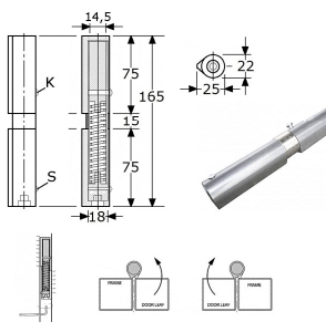 382437 - aanlaspaumelles met veer, h=165mm uit druppel-profiel, geheel roestvrijstaal 303 25x22mm