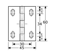 324260 - scharnieren met vaste RVS pen roestvrijstaal 304 60 x 45 x 1,5 mm 3mm