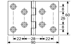 326252 - scharnieren met vaste pen en vlakke bledden roestvrijstaal 304 60 x 90 x 1,5 mm 3 mm