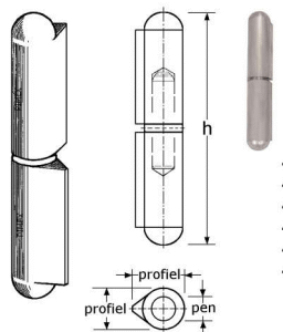 456511 - laspaumelles, BOL-model uit ALUMINIUM druppel-profiel  met vaste pen roestvrijstaal 303 60mm 12x10mm 6mm