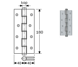 383208 - bommerscharnier, enkel-werkend (LAMP JSA-58S) roestvrijstaal 304 180 x 3 mm +40mm 18mm