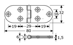 328294 - scharnieren met vaste RVS-316 32 x 80 x 1,5 mm 3 mm