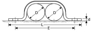 193208  -  Roestvrijstaal beugels (kwaliteitA2 :RVS-304) (voor pijp uitwendig: 2x 0 8mm) (lengte L:61mm)(lengte h.0.h. (E):41mm) (dreedte:20mm) (dikte(d):1,2) (verpakt per:250)