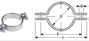 194224  -  Roestvrijstaal beugels (kwaliteitA2 :RVS-304) (voor pijp uitwendig:2"  048mm) (lengte L:100mm)(lengte h.0.h. (E):79mm) (dreedte:25mm) (dikte(d):2) (verpakt per:25)