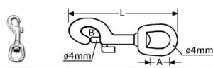 130225 -  Roestvrijstaal S-haken (kwaliteitA4:RVS-316) (dikte :4mm)  (totale lengte:80mm) (inwendig ø oog A:13mm)  (opening B max:9mm)  (breek-belasting:kg) (verpakt per:25)