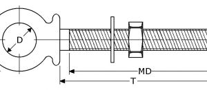 B260619 - Roestvrijstaal knevelschroeven (kwaliteit A4:RVS-316)(maat Mx T:M 6 x 40)(MD draad:35mm) (B uitwendig:22mm) (D intwendig: 12mm) (nuttige belasting: 450kg) (breek- belasting:900kg)(verpakt per:25)