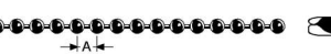 11820300 -  Roestvrijstaal ketting (kwaliteitA2:RVS-304) (kogeldiameter:3,2mm)  (afstand A h.o.h.: 4,3mm)  (draaddikte :0,7mm)(uitwendige maat:) (verpakt per:bos=50)