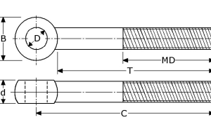 B264114 - Roestvrijstaal knevelschroeven (kwaliteit A3of A4:RVS-316)(maat Mx C :M 6 x 30)(MD draad:18mm) (B uitwendig:14mm) (D intwendig: 6mm) (T tot kop: 23) (D dikte:7mm)(verpakt per:50)