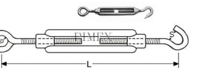 169263 -  Roestvrijstaal Staaldraadkabel (kwaliteitA4:RVS-316) (bout dikte:M 6) (lengte inwendig:10mm) (lengte huis:90mm) (verpakt per:50)
