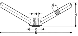 B266741 - Roestvrijstaal knevelmoeren (kwaliteit  A4:RVS-316)(maat M :M 12)(C uitwendig :100mm) (H hoogte :33mm) (D dikte :10mm) (R borst :22mm) (RH borsthoogte :18) (verpakt per:10)